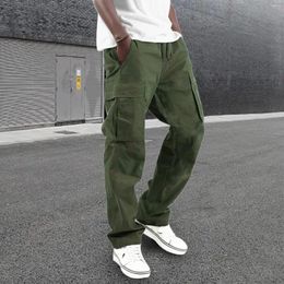 Men's Pants Casual High Waist Solid Colour Sports Trousers Multiple Pocket Drawstring Elastic Waisted Loose Street Work