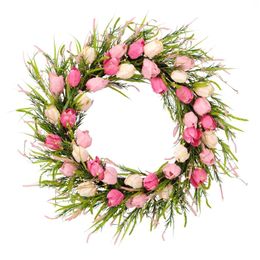 Decorative Flowers Puleo International 30" Artificial Tulip Floral Spring Door Wreath Green/Pink