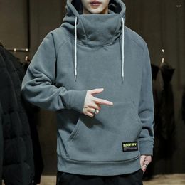 Men's Hoodies Men High Necked Hoodie Thickened Polar Fleece Sweatshirt Y2k Streetwear Autumn Winter Hood Sports Windproof Oversized