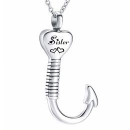 Fashion Custom Name Fish Hook Cremation Urn Ash Holder Pendant Heart Necklace for Men Women Memorial Keepsake Jewelry257H