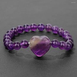 Strand Design Love Heart Stone Bracelet Natural Amethysts Rose Quartzs Tiger Eye Beads Charm Bracelets Women Men Couples Jewellery