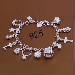 Fashion Jewellery 925 Sterling Silver Moon Love Cross Charm Chain Bracelets Charms for Men or Women Fine Gift287V