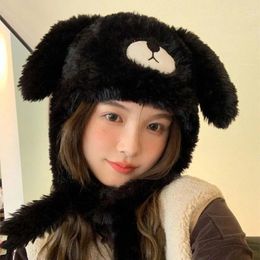 Berets Dog Cartoon Plush Hat Personality Fluffy Thickened Ear Protection Beanie Woolen Winter Cycling