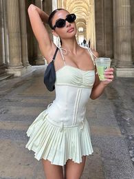 Casual Dresses GypsyLady Sexy Chic Strappy Mini Dress Cotton Beige Black Backless Summer Party Sleeveless Ruffles Ladies Women