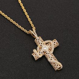 Iced Out Animal Snake Cross Pendant With Tennis Chain Necklace Gold Color Cubic Zirconia Men Hiphop Rock Jewelry308p