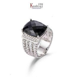 Rings Dy ed Wire Prismatic Black Ring Women Fashion Platinum Plated Micro Diamond Trend Versatile Style207w