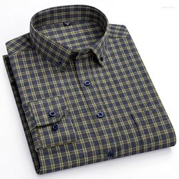 Men's Casual Shirts Daily Plaid Long Sleeve Brushed Fabric Checked Design For Business Male Tops With Chest Pocket