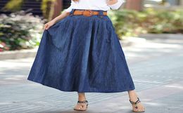 2020 Summer New Arrival Long Jean Skirt Large Pendulum Plus Size Elegant Long Denim Skirt With Sash 6XL Available Y2003269018279