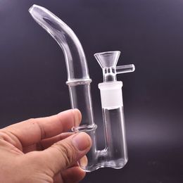 14mm Glass Hookah Bong Bent Female Arc Adapter Concave Hookah Mouth with J Hook Type Water Pipe with Male Glass Oil Burner Pipe and Dry Herb Bowl