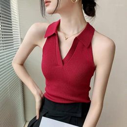 Women's Tanks Red Camisole Summer Dopamine Wear V-neck Hooded Halterneck Lapel Sleeveless Top