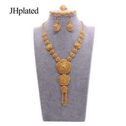 African Dubai 24K Gold Plated Filled Bridal Jewellery Sets Wedding Gifts Jewellery Necklace Earrings Ring Bracelet Set For Women &316a