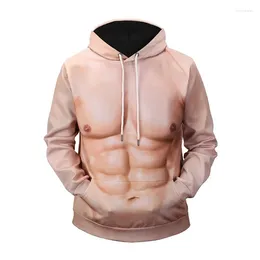 Men's Hoodies Hooded 3D Printed Flesh Colored Muscular Mens Long Sleeved Fitness And Sports Warm Creative Hoodie Outerwear