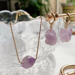 Pendant Necklaces Irregular Natural Purple Crystal Stone Necklace Rock Cluster Quartz Amethysts Pendulum Steel Chain Womens Choker