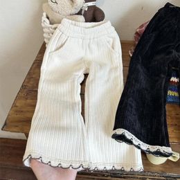 Trousers Girls Winter 2023 Western-style Childrens Striped Velvet Lace Micro Flared Pants Little All-in-one Long