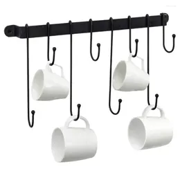 Hooks Mug Hanger With 8 Wall Mounted Rust-proof Display Black Strong Bearing Coffee Cup Holder Kitchen Organizer Hanging Rack