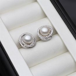 luxurious Natural Pearl Stud Earrings For Women 925 Streling Silver Earrings Jewelry Real Freshwater Pearl Earrings Gift 220212294Q