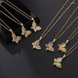 Pendant Necklaces Women's Necklace Insect Butterfly Colorful Crystal Zircon Plated 18k Gold Lock Bone Chain Original Fashion Jewelry