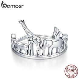 Protection Animal Finger Rings for Women 925 Sterling Silver Elephant and Bear Band Jewelry Unisex Gift SCR656 210512190K