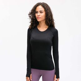 LL83 Long Sleeve Shirt Women Yoga Sports Tops Fitness Bum-Covering Length Sweatshirts Super Soft Relaxed Fit Autumn and Winter Juniors Tee