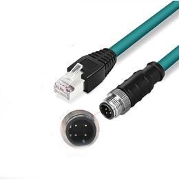 M12 to RJ45 network cable, 4-core D-type encoding cable, industrial camera Ethernet sensor Connexion cable, high flexible netwo
