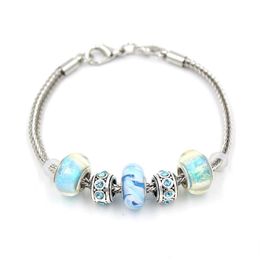 Whole New Arrival DIY Jewelry Wheat Chain Light Blue Aqua Lampwork Murano Glass Bead Bracelets for Women Gift Bijoux Pulser210k