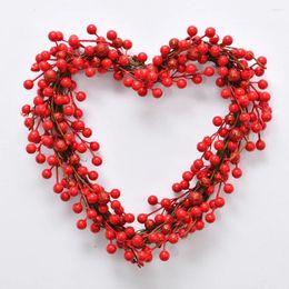 Decorative Flowers Yan Heart Shaped Red Berry Wreath Valentine's Day Gift Garland Room Decoration For Window Wall Indoor Outdoor Home Door