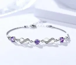 Link Bracelets 925 Sterling Silver Bracelet Charm Beads Crystals From Austrian Purple Crystal For Women Girl Fine Jewelry Girls Gift