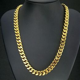 18k gold filled vacuum plating mens solid necklace Jewellery 11mm band width 5090cm length necklace346201h
