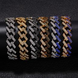 Mens Hip Hop Gold Bracelets Fashion Iced Out Miami Cuban Link Chain Black Blue Diamond Bracelet Jewellery 8inch191b