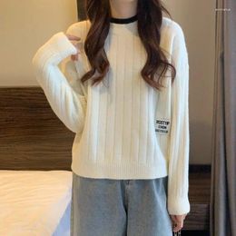 Women's Sweaters Spring Autumn Pullovers Solid Colour Crew Neck Screw Thread Loose Fashion Sweet Long Sleeve Tops