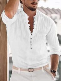 Men's Casual Shirts Cotton Linen Pullover Blouse Tops V-Neck Long Sleeve Tee Shirt Summer Autumn Streetwear Hippie Men