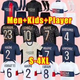 3xl 4xl adults kids 23 24 MBAPPE soccer jerseys 2023 2024 DI MARIA WIJNALDUM SERGIO RAMOS HAKIMI fourth Maillots football kit ICARDI VERRATTI FANS PLAYER VERSION