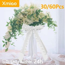 6030Pcs White Lace Silk Ribbon for Wedding Car Chair Sash Bridal Bouquet Decoration Birthday Party Christmas Gift Box Bowknot 231222
