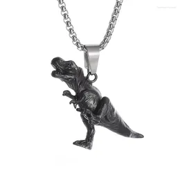 Pendant Necklaces Trendy 3D Stereoscopic Dinosaur Stegosaur Necklace Hip Hop Micro Pave Zircon Chain For Women Men Boho Jewelry