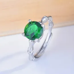 Cluster Rings Vintage 925 Silver Creative Bamboo Women's Emerald Open Ring Party Gift Jewelry Wholesale