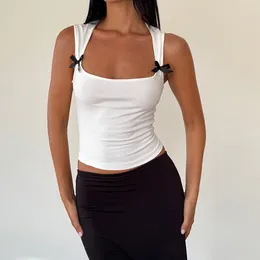 Women's Tanks Fashion Tank Tops Black Bow Embellished Sleeveless Vests Summer Slim Fit Shirts Crop Streetwear