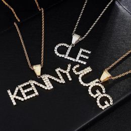 Hip Hop Initial Name Zircon Iced Out Letters Pendants & Necklaces For Men Jewelry With Gold ColorRope Chain Gifts Colgante1265D