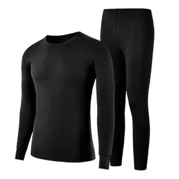 Men's Thermal Underwear Set Winter Pyjamas With Thick Fleece Lining Long Johns Round Neck Slim Sleeve For Sport