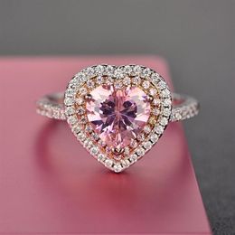 Rings For Women S925 Sterling Silver Pink Heart Topaz Gemstone Fine Jewellery Romantic Cute Wedding Engagement Ring Accessoires Y189273n