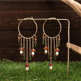 Hoop Earrings SO Mushroom Leaves Tassels For Women Fashion Jewellery Cute Accessories Wearable Gatherings And Appointments