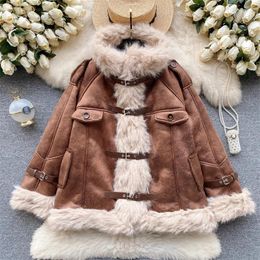 Women's Leather Autumn Winter Women Black Short Faux Lamb Wool PU Jacket Imitation Fur Collar Patchwork Casual Biker Streetwear