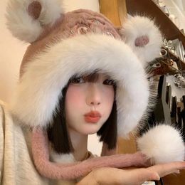 Berets Retro Chinese Style Embroidery Plush Bomber Cap Autumn And Winter Fleece Thickened Warm Ear Protection Year Hats For Women