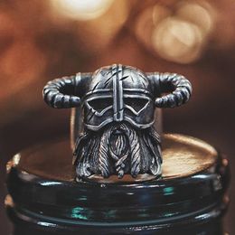 Vikings Nordic Style Horns Helmet Warrior Ring Mens Vintage Heavy Stainless Steel Rings Unique Biker Jewellery Size 7- 14264Q