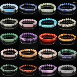 Strand Rectangle Bar Charm Bead Bracelets Natural Crystal Healing Stone Quartz Agate For Women Men Handmade Bangle Couples Jewellery Gift