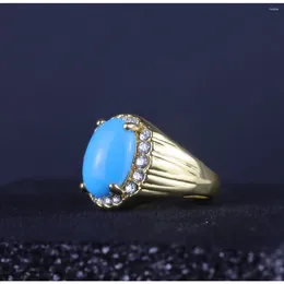 Wedding Rings Mens Luxurious Turquoise Diamond Crystal Gold Metal Engraved Elegant Fashion Jewelry Engagement
