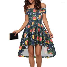 Party Dresses Fashion Floral Print Off Shoulder Sexy Irregular Dress Women Midi Casual Vestidos Tunic Vintage Skater Vestido De Festa