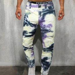 Men's Jeans With Pocket Tie-dyed Mid-waist Button Slim-fit Denim Casual Pants E Motion Straight Fit