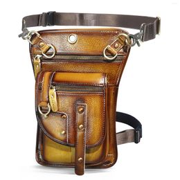 Waist Bags Quality Leather Men Design Casual 8" Tablet Messenger Sling Bag Multifunction Fashion Travel Belt Pack Leg Drop 2141l