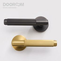 Dooroom Brass Stripe Door Lock Set Modern Grey Interior Bedroom Bathroom Double Wood Lever Dummy Handle Knob Linear 231222