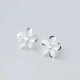 Stud Earrings Real 925 Sterling Silver White Zircon Plum Blossom Shape For Women Girl Fashion Jewellery